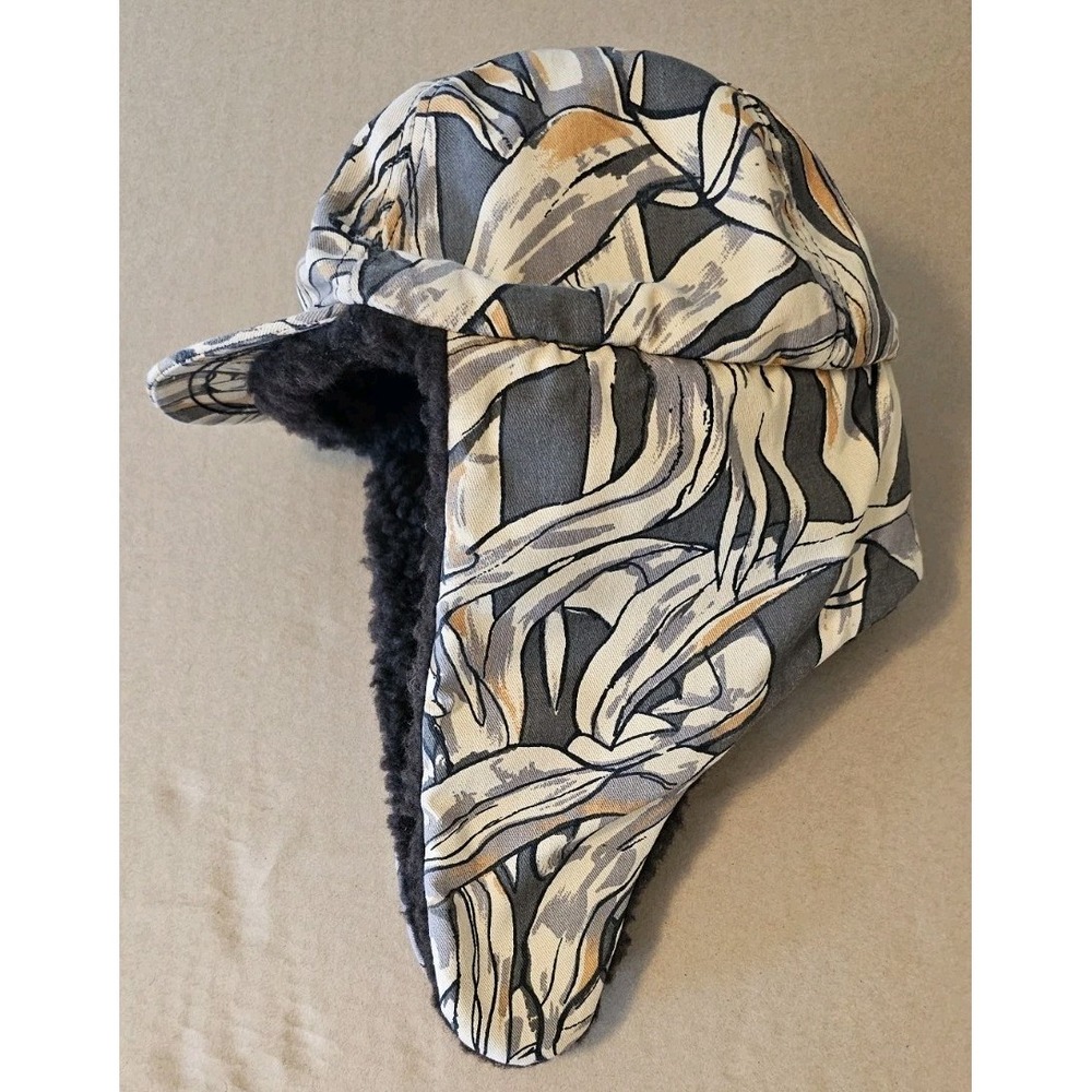 Vintage Cornfield Camo Winter Sherpa Trapper Hat Hunting Outdoors Size L USA